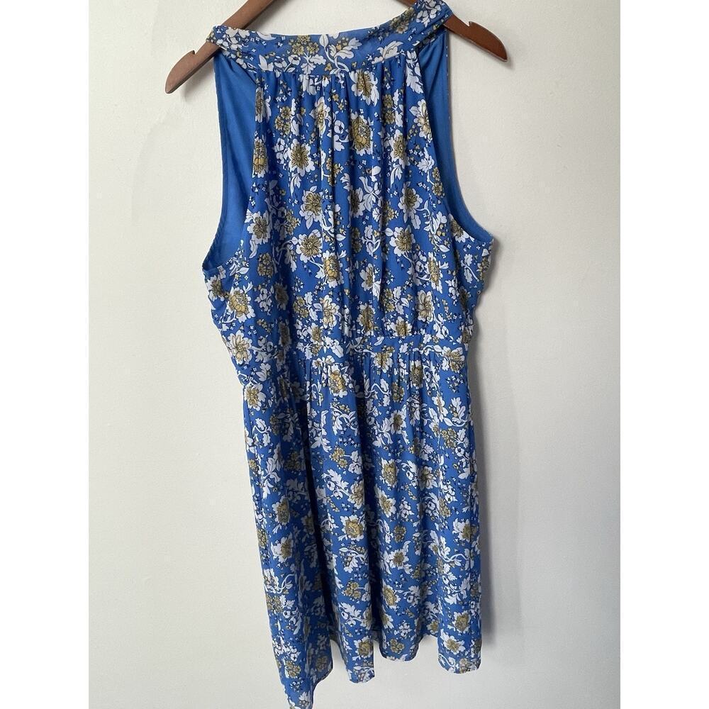J Crew Floral Halter Dress Tie Neck Blue Sleeveless Size 14 Resort Cocktail